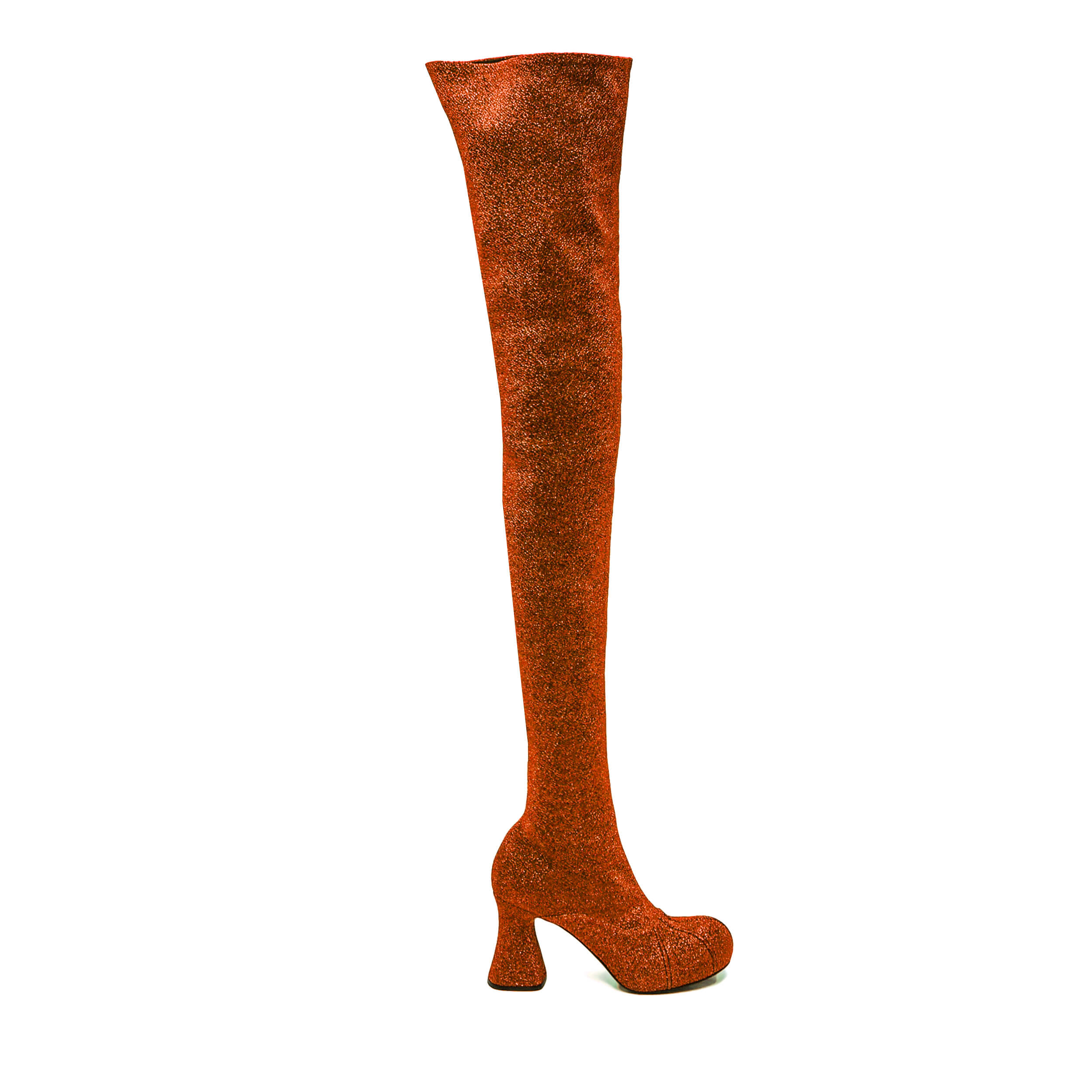  Stella McCartney - Brown Groove Glitter Thigh High Stretch Boots / 38